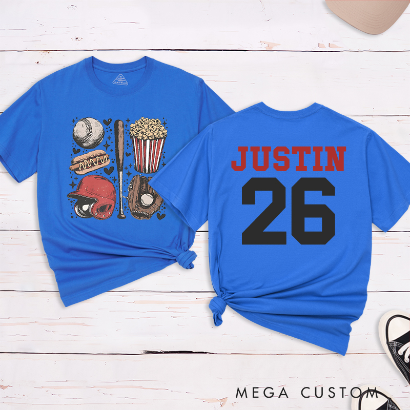 Personalized Sports Fan Tee with Baseball-Themed Graphics and Custom Text