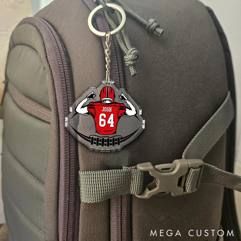 Personalized American Football Player Keychain with Custom Number and Name for True Fans