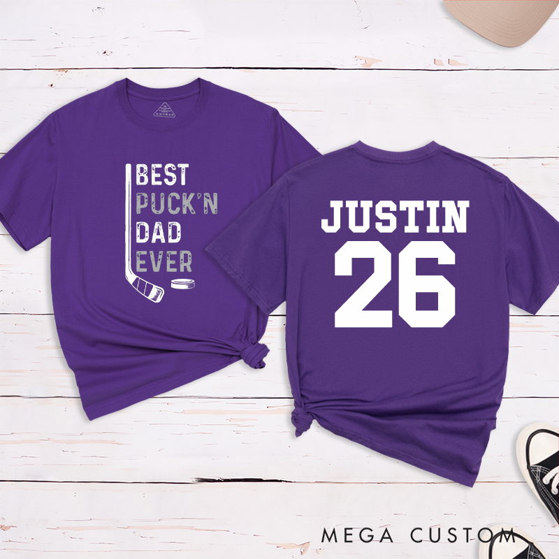 Personalized "Best Puck'n Dad Ever" Hockey T-Shirt with Custom Name and Number