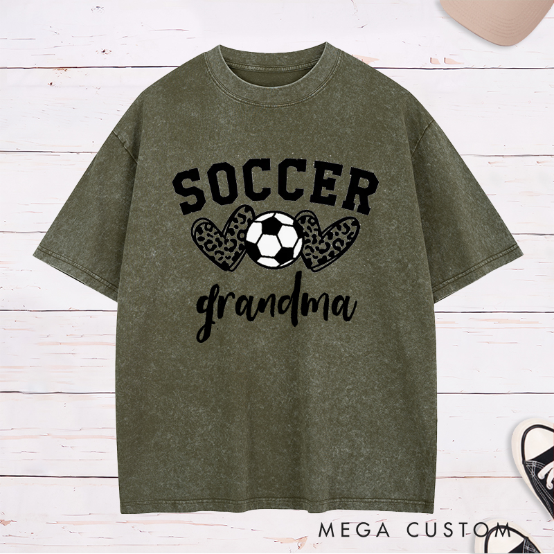 Personalized Soccer Leopard Heart Washed T-Shirt with Custom Text