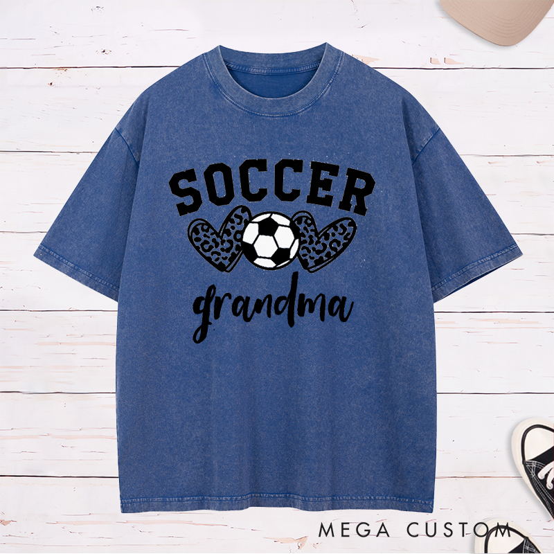Personalized Soccer Leopard Heart Washed T-Shirt with Custom Text