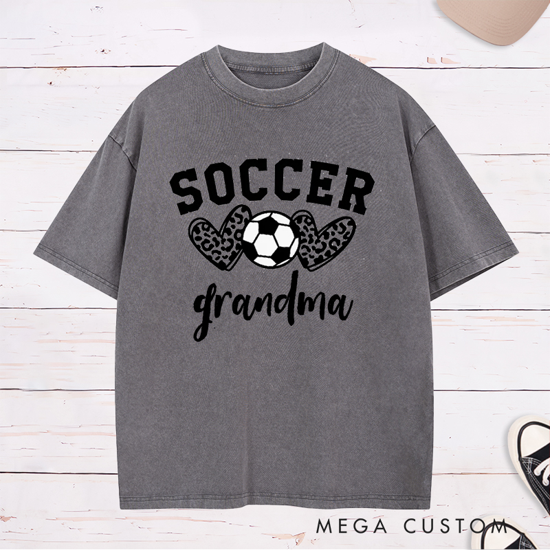 Personalized Soccer Leopard Heart Washed T-Shirt with Custom Text