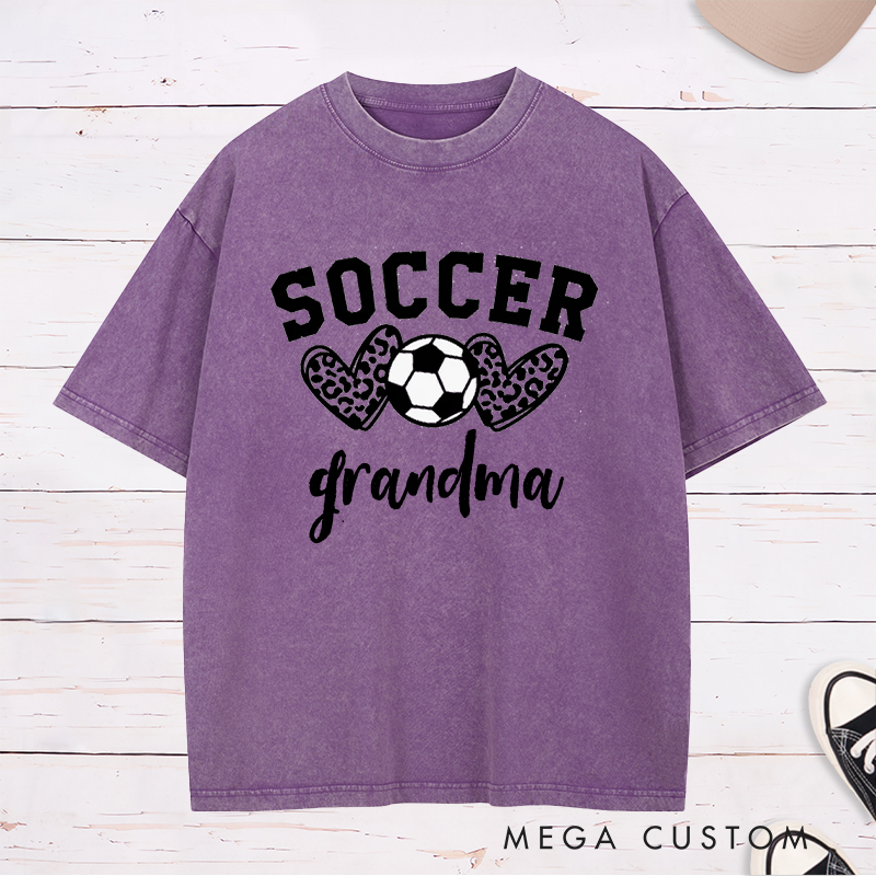 Personalized Soccer Leopard Heart Washed T-Shirt with Custom Text