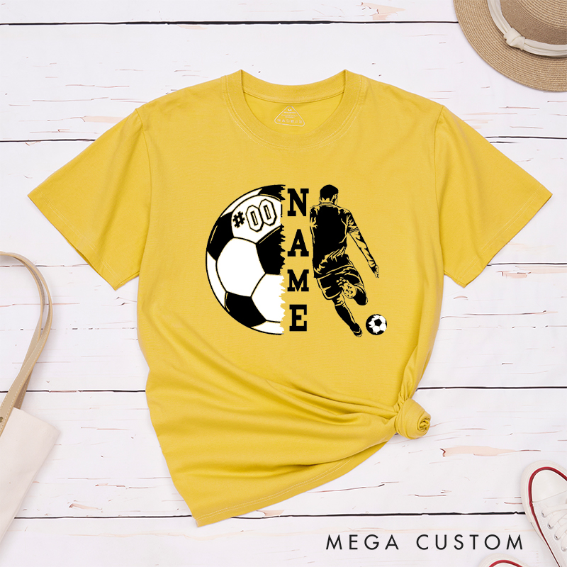 Personalized Soccer T-Shirt with Player Silhouette and Custom Name and Number