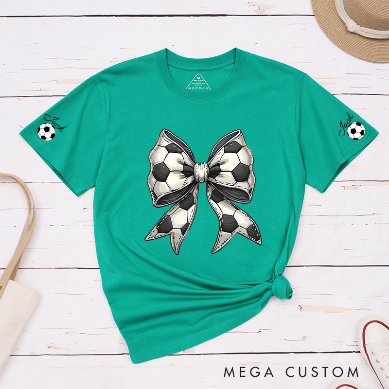 Personalized Soccer Shirt with Stylish Soccer Ball Bow and Custom Name