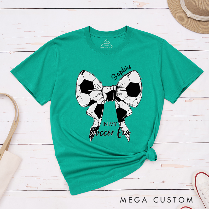 Personalized Soccer Bow Graphic T-Shirt with Custom Text Option  