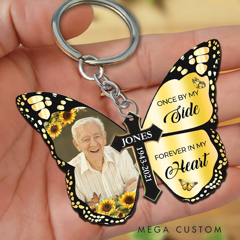 Personalized Butterfly Memorial Keychain Custom Photo Name Year Forever In Heart Keepsake