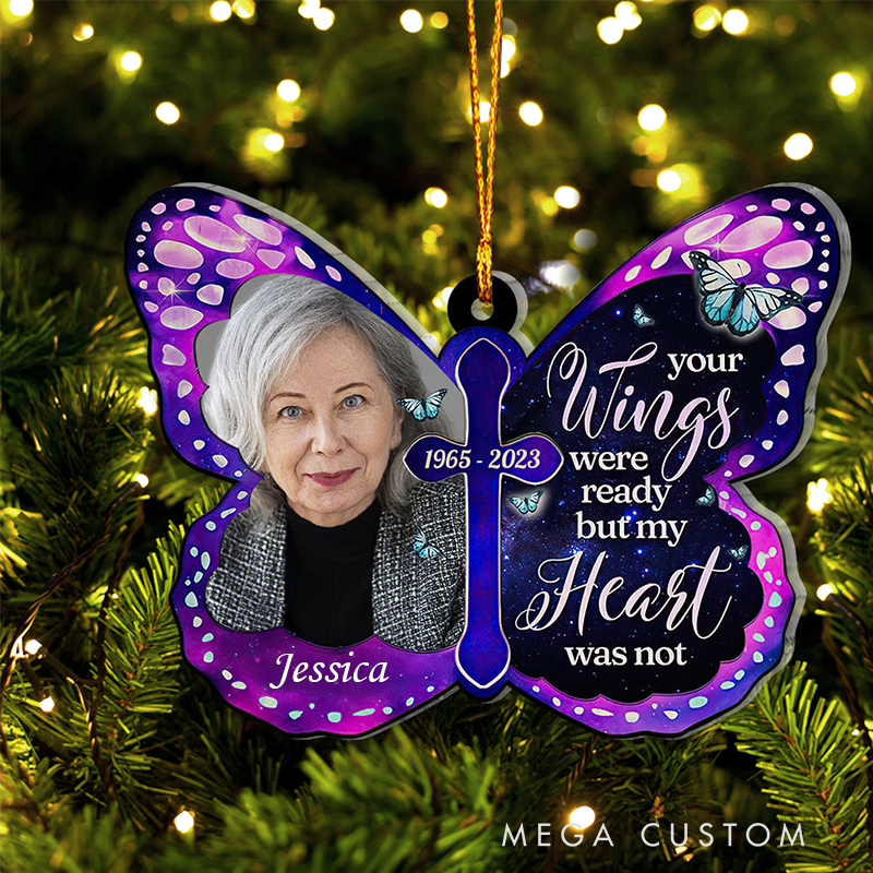 Personalized Butterfly Memorial Ornament Customizable Photo Name Year Sympathy Gift