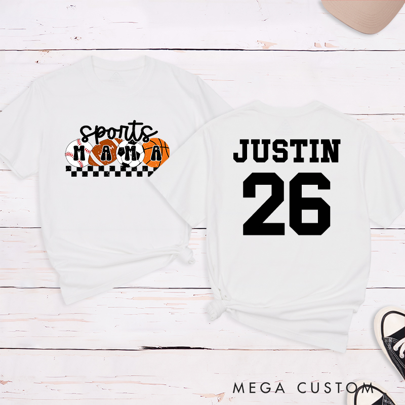Personalized Sports Mama T-Shirt with Custom Name and Number
