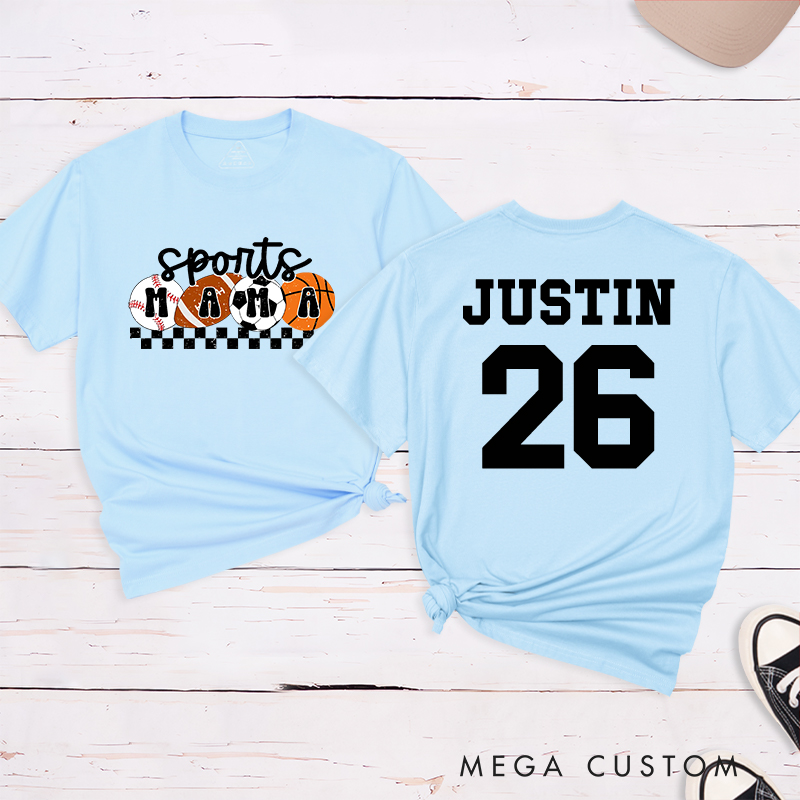 Personalized Sports Mama T-Shirt with Custom Name and Number