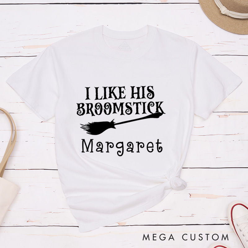 Personalized Halloween Couple Matching T-Shirt Funny I Like His Broomstick and I Like Her Pumpkins Shirt Pumpkin Chopsticks Shirt