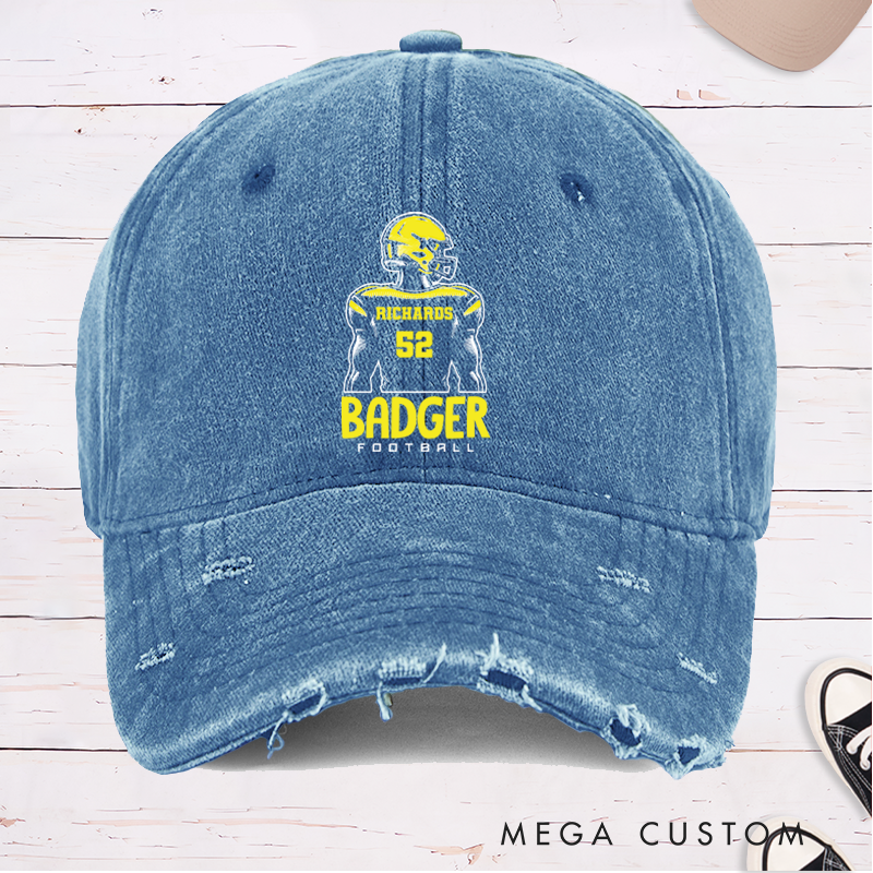 Personalized American Football Cap with Custom Team Name and Number on the Player Back