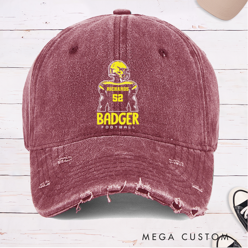 Personalized American Football Cap with Custom Team Name and Number on the Player Back