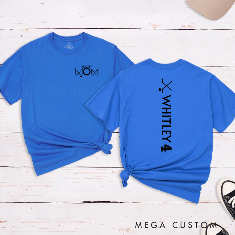 Personalized Hockey Mom T-Shirt with Custom Name, Number, and Design