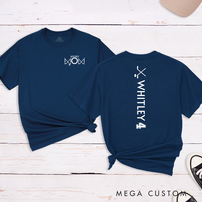Personalized Hockey Mom T-Shirt with Custom Name, Number, and Design
