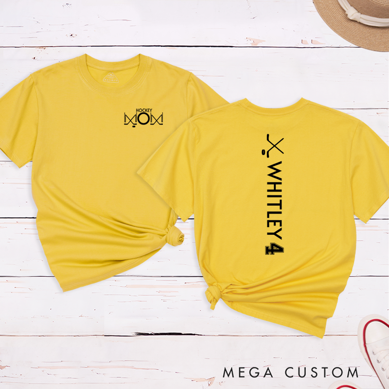 Personalized Hockey Mom T-Shirt with Custom Name, Number, and Design