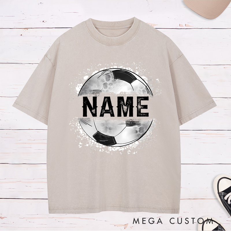 Personalized Athletic Washed T-Shirt with Soccer Ball Graphic and Name  