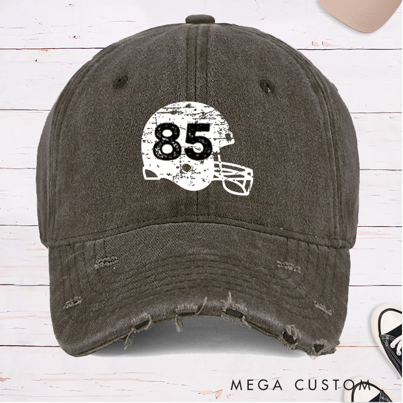 Personalized American Football Vintage Helmet Cap with Custom Number