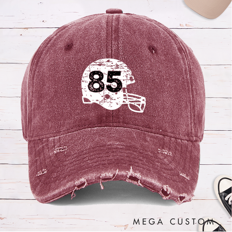 Personalized American Football Vintage Helmet Cap with Custom Number