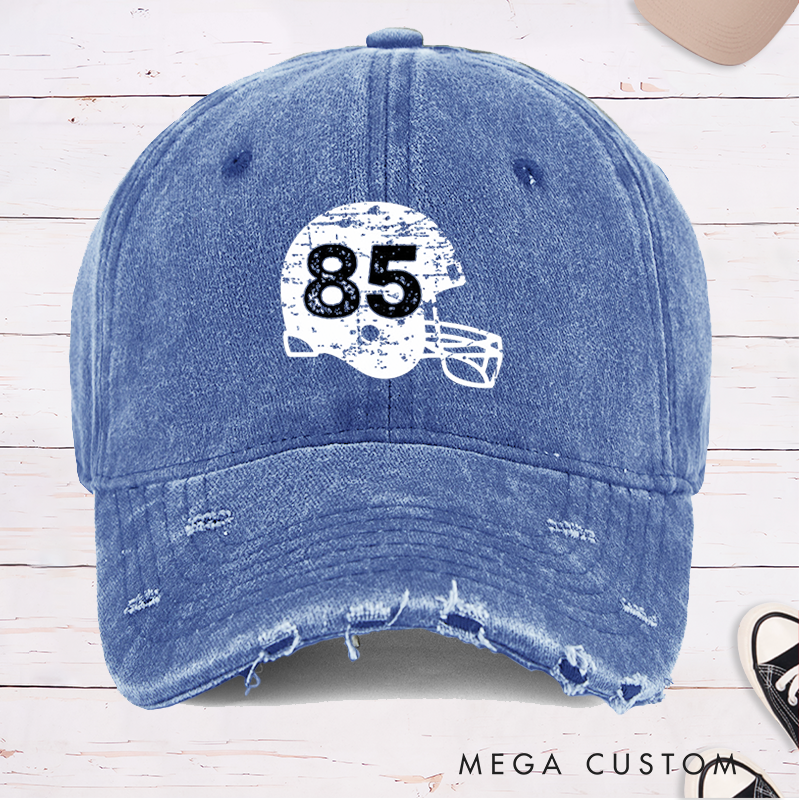 Personalized American Football Vintage Helmet Cap with Custom Number