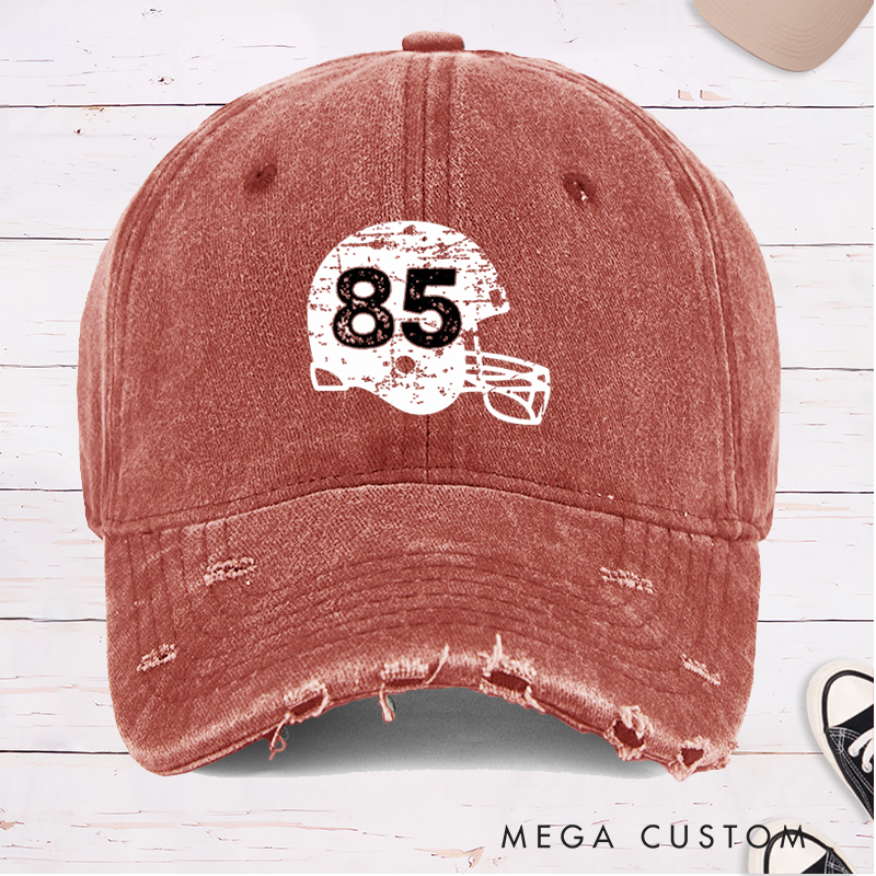 Personalized American Football Vintage Helmet Cap with Custom Number