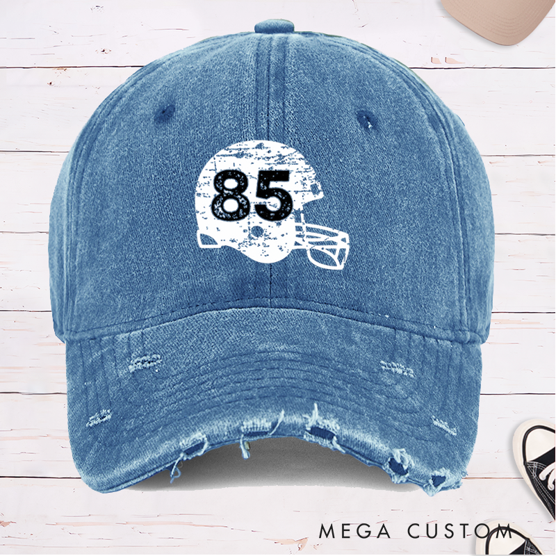 Personalized American Football Vintage Helmet Cap with Custom Number