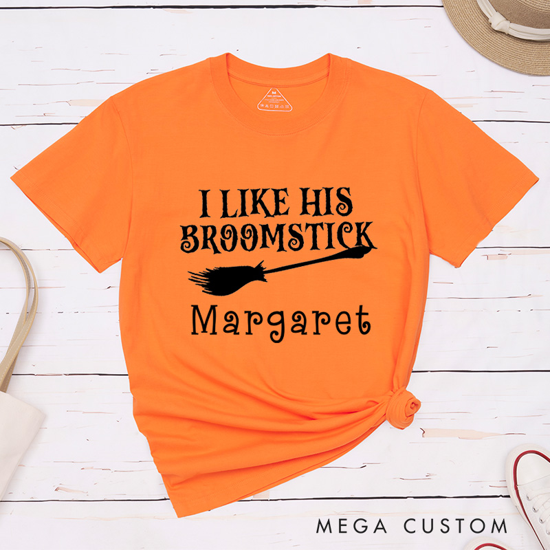 Personalized Halloween Couple Matching T-Shirt Funny I Like His Broomstick and I Like Her Pumpkins Shirt Pumpkin Chopsticks Shirt