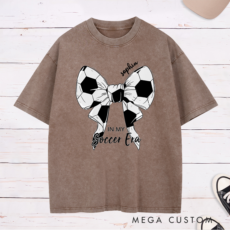 Personalized Soccer Bow Graphic Washed T-Shirt  with Custom Text Option  