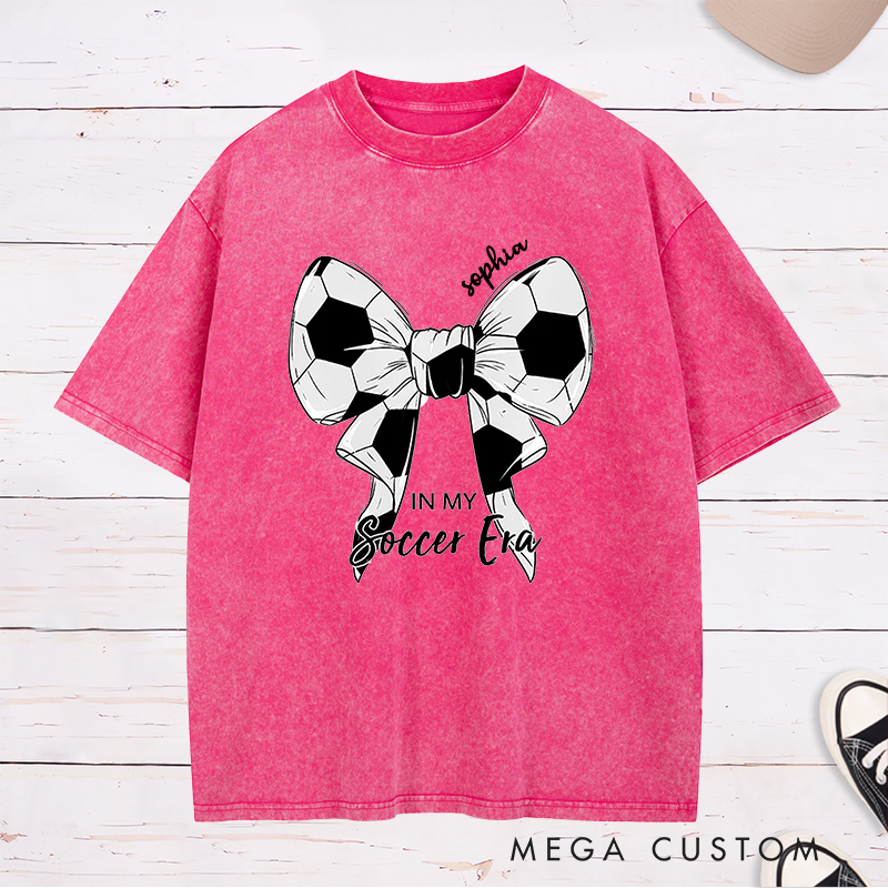 Personalized Soccer Bow Graphic Washed T-Shirt  with Custom Text Option  
