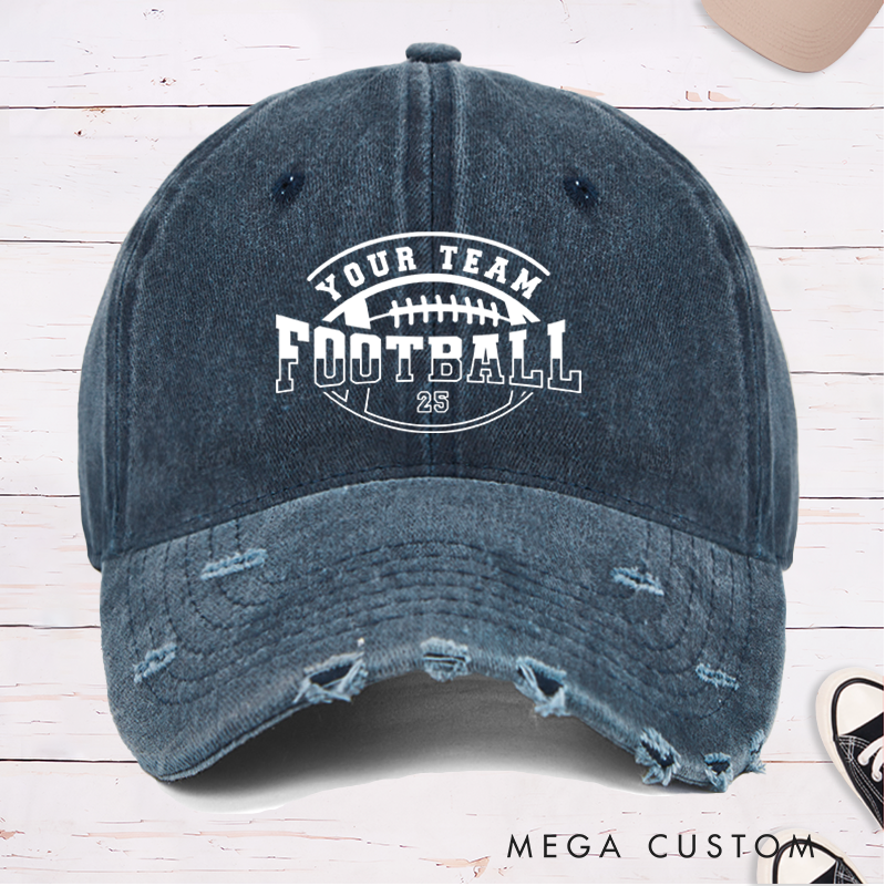 Personalized American Football Ball Design Cap with Custom Team Name and Number