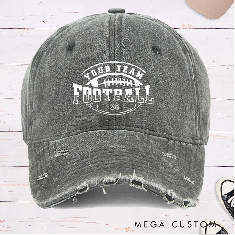 Personalized American Football Ball Design Cap with Custom Team Name and Number