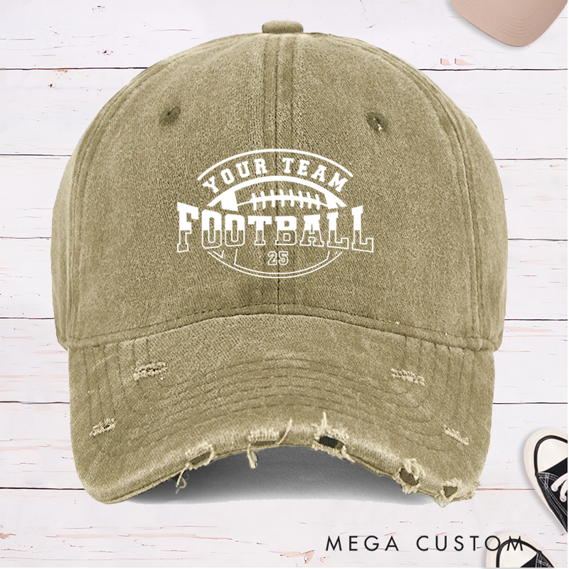 Personalized American Football Ball Design Cap with Custom Team Name and Number