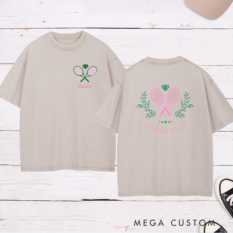 Personalized Tennis Club Washed T-Shirt with Custom Name