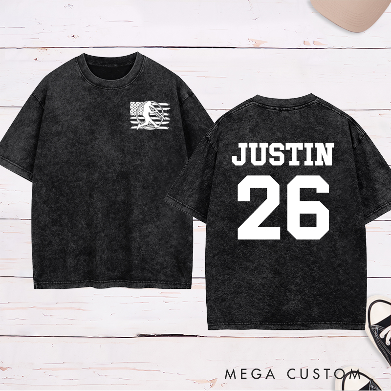 Personalized Team Spirit Washed T-shirt with Clean and Bold Name and Number Design