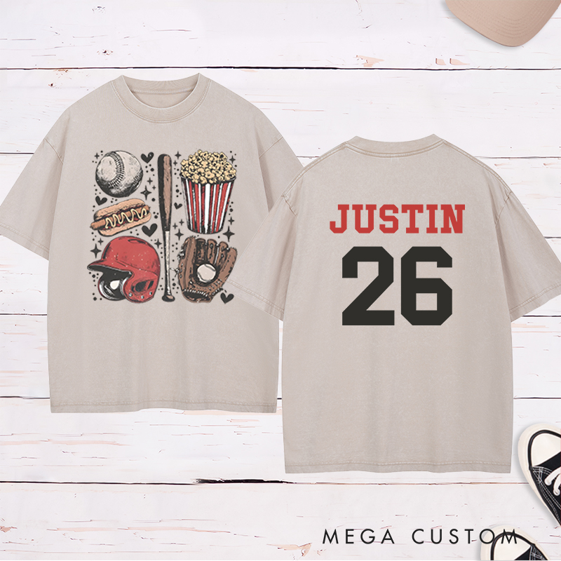 Personalized Athletic Washed T-Shirt Designed for Baseball Enthusiasts 
