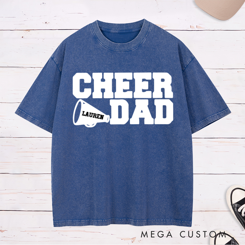 Personalized Cheer Dad Washed T-Shirt with Custom Name