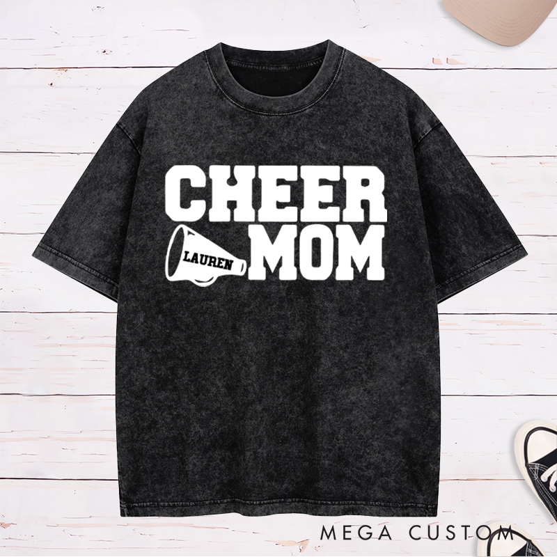 Personalized Cheer Mom Washed T-Shirt with Custom Name