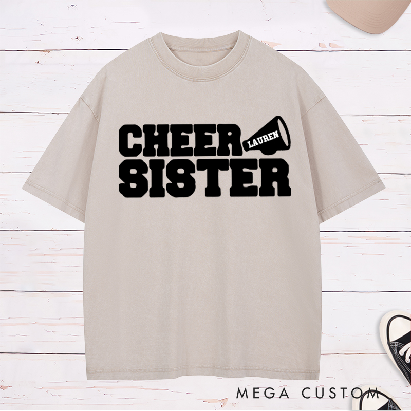 Personalized Cheer Sister Washed T-Shirt with Custom Name