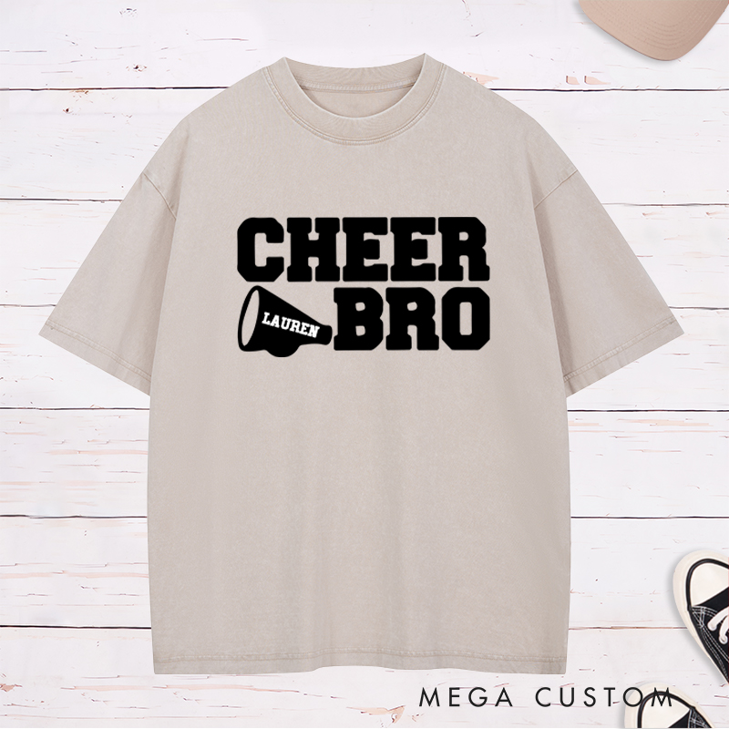 Personalized Cheer Bro Washed T-Shirt with Custom Name