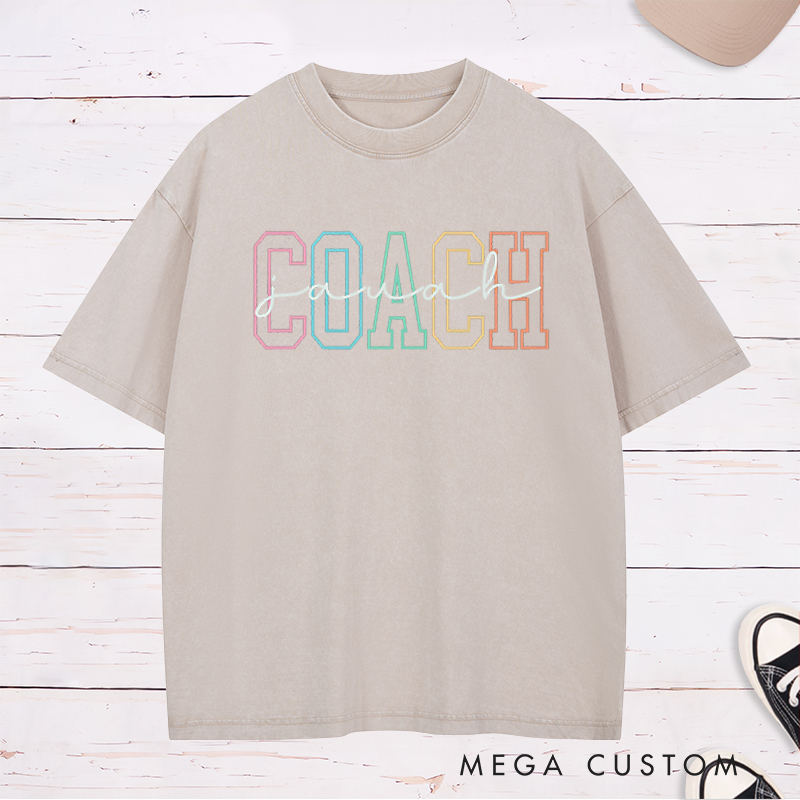 Personalized Coach Washed T-Shirt with Custom Name