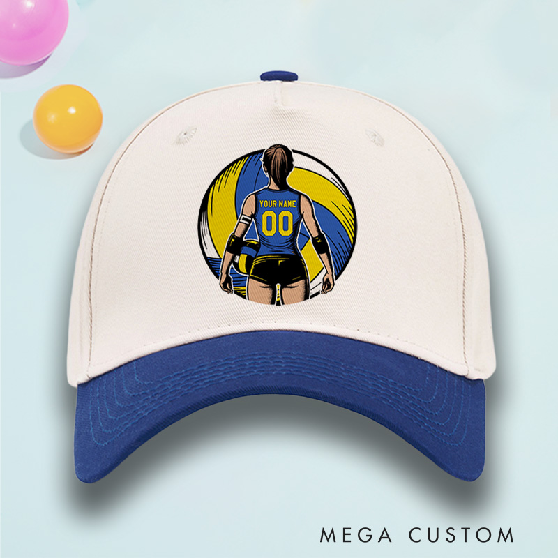 Personalized Volleyball Cotton Two Tone Cap with Custom Name and Number for Players and Fans