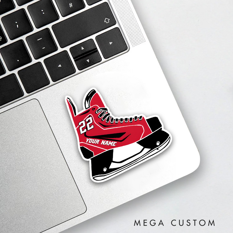 Personalized Hockey Skate Sticker with Custom Name, Number, and Color Options