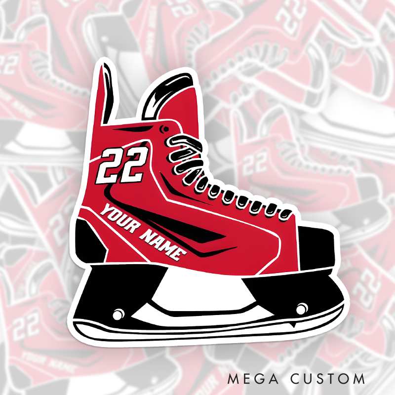 Personalized Hockey Skate Sticker with Custom Name, Number, and Color Options