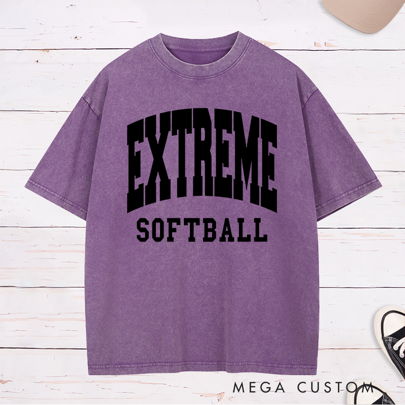 Personalized Customizable Team Softball Washed T-Shirt Design Featuring Bold Team Name Text and Black Softball Lettering for a Sporty and Unique Look