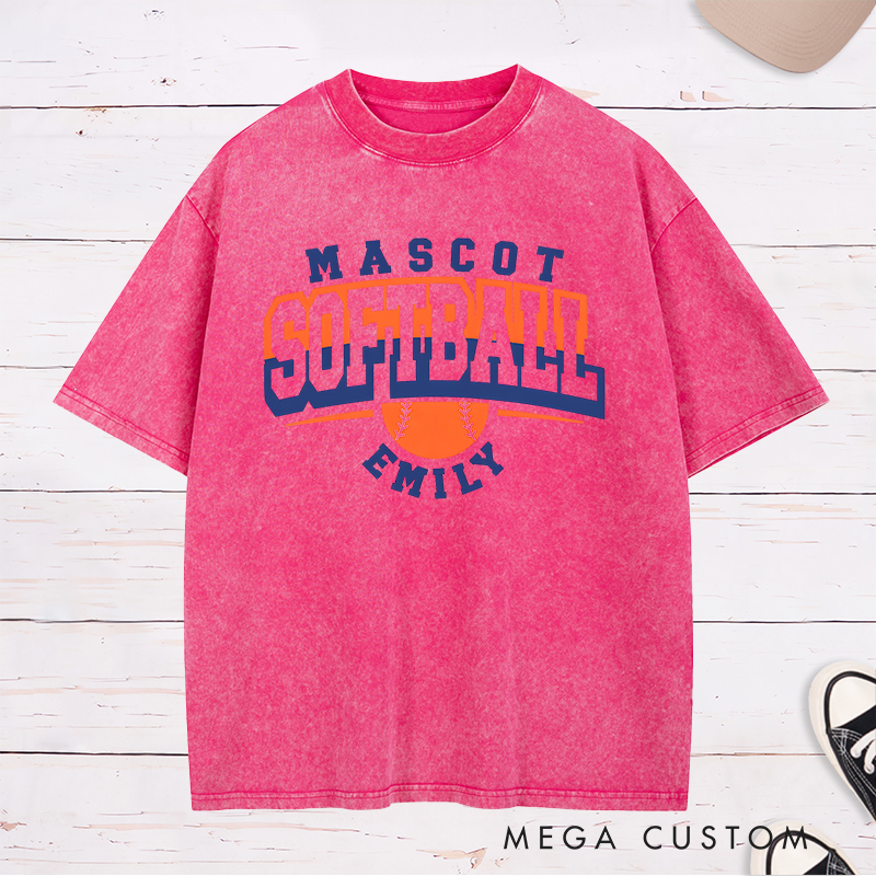 Personalized Softball Washed T-Shirt Design Featuring Team Name Bold Typography Softball Graphic and Custom Player Name Highlight