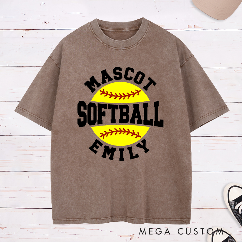 Personalized Softball Washed T-Shirt Design Featuring Custom Team Name Player Name Bold Typography and Vibrant Softball Graphic