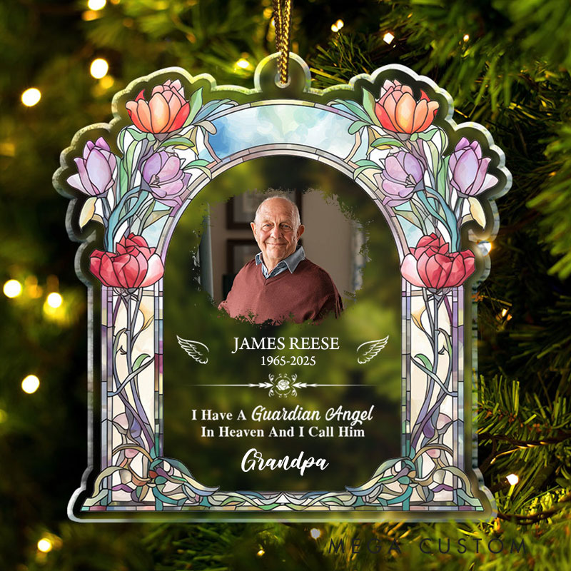 Personalized Memorial Ornament I Have A Guardian Angel in Heaven Acrylic Photo Ornament Sympathy Gift for Loss of Grandfather Grandmother