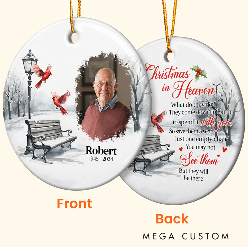 Personalized Photo Memorial Ornament Memorial Christmas in Heaven Ceramic Ornament Sympathy Gift for Loss of Grandfather