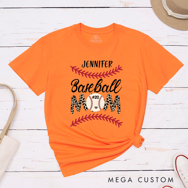 Personalized Baseball Mom Shirt with Stylish Leopard Print and Number