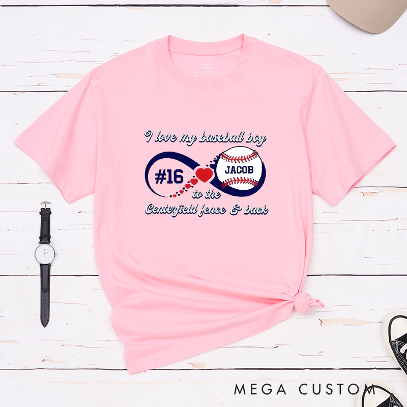 Personalized “I Love My Baseball Boy” T-Shirt with Custom Name and Number  